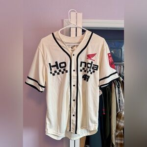 Honda Motor Racing #48 Off-white Button Up Mens MED Jersey. Speedway Patch. NWT